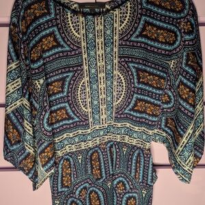 BCBGMaxAzria Teal, Navy & Mustard Printed Tunic